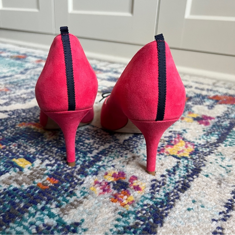 Boden Pink Suede Eleanor Pointed Toe Kitten Heels with Black Bow size 39 - Picture 3 of 9